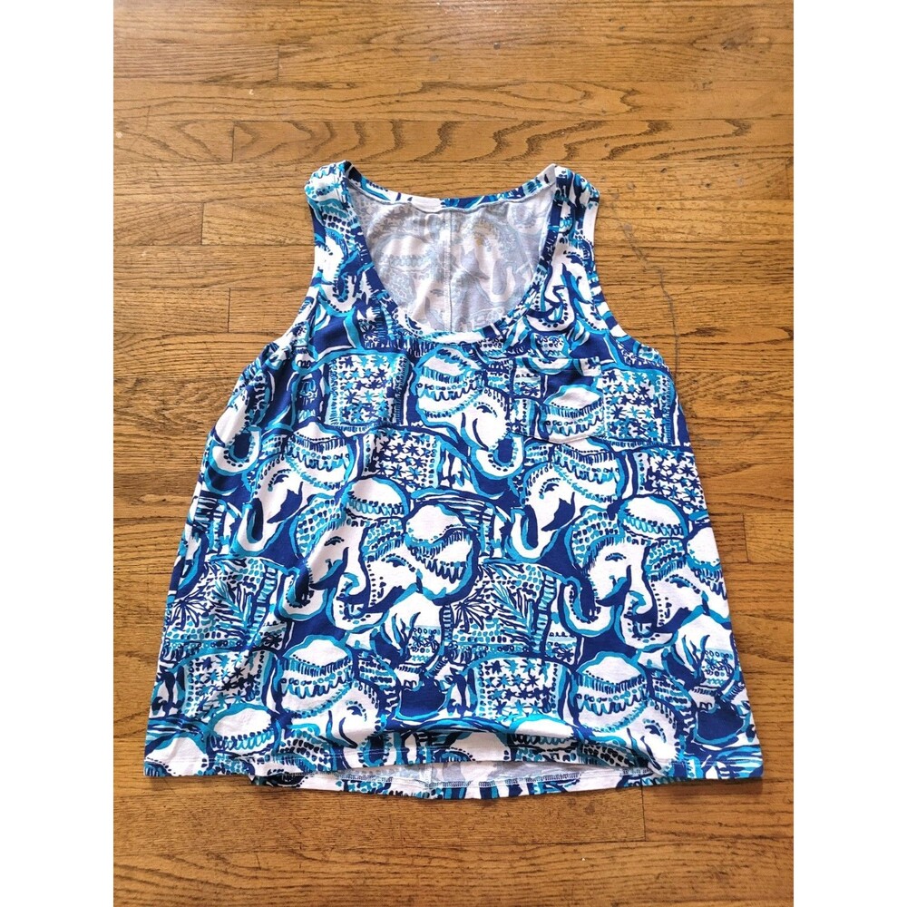 Lily Pulitzer Elephant Print Crayton Pocket Tank Top Women Size Large